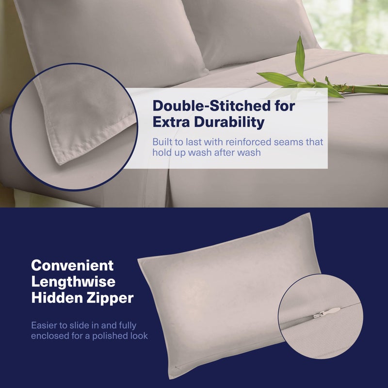 Kickoff Home Kickoff Viscose Bamboo Sheets Full Size 4-pc 100% Organic Bamboo Viscose Bed Cooling Sheets Full Size Set Cool Bedding for hot Sleepers Sheet, Flat, Fitted, Pillowcases (Grey Mist, F) - Image 5